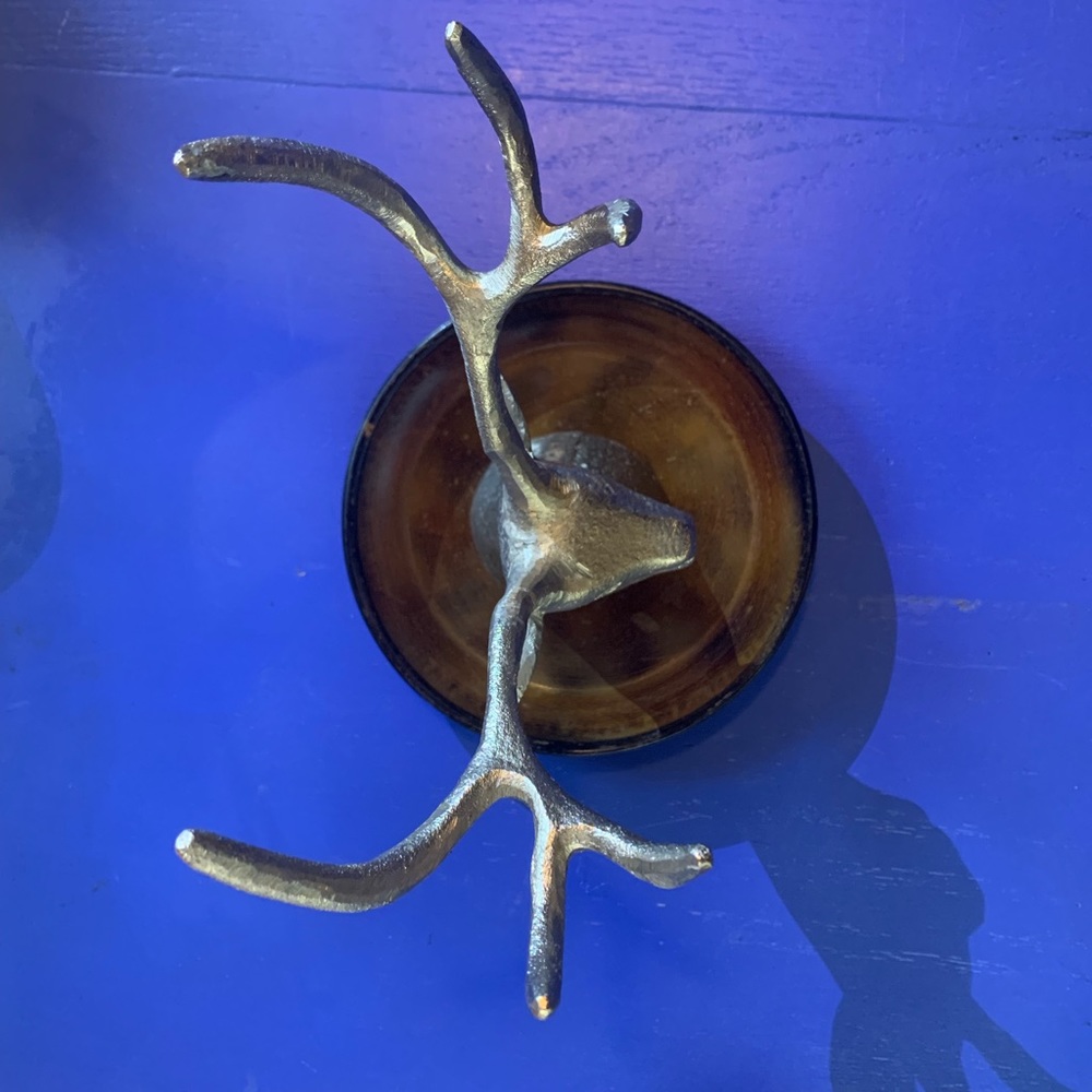 Silver and wood tone deer antler jewelry holder